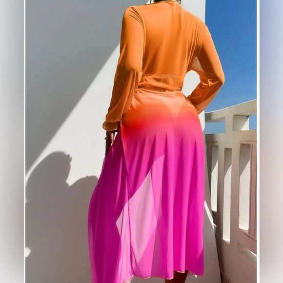 Cover Up Ombre Mesh Tie Front Kimono - Picture 2 of 5